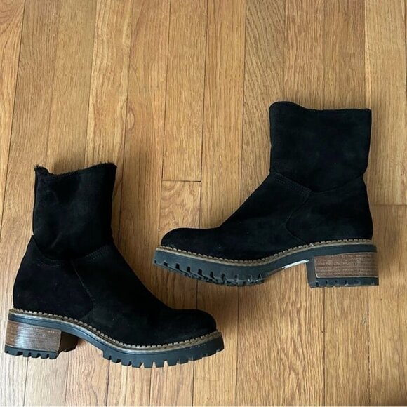 Bertuchi Made In Spain Suede Shearling Cuff Black Ankle Boots Women’s Size 10 - Picture 1 of 7